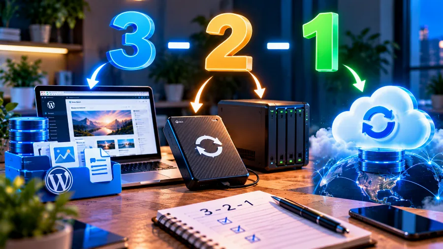 The 3-2-1 backup rule – three copies, two types of storage, one off the server The 3-2-1 backup rule – three copies, two types of storage, one off the server