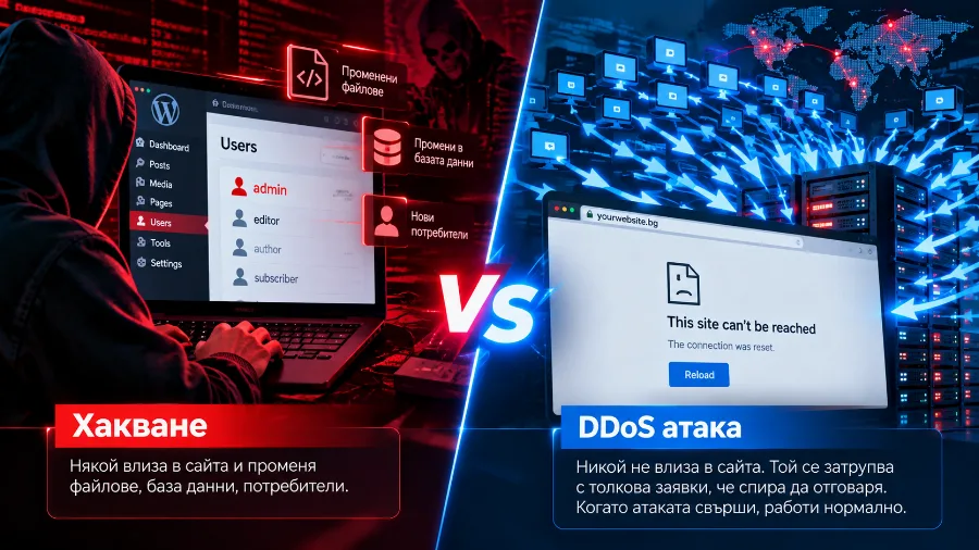 Разликата между хакване и DDoS атака – проникване в сайта срещу затрупване с трафик
