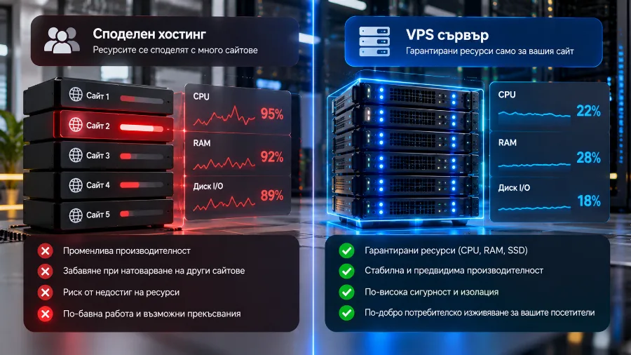 Гарантираните ресурси на VPS пазят сайта от натоварването на съседите Гарантираните ресурси на VPS пазят сайта от натоварването на съседите