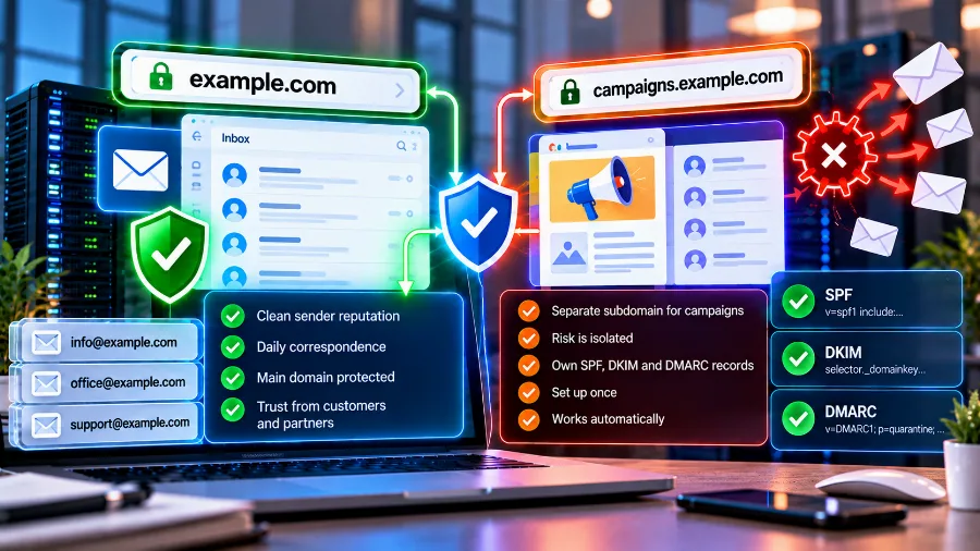 A separate subdomain for email campaigns protects the main domain's reputation