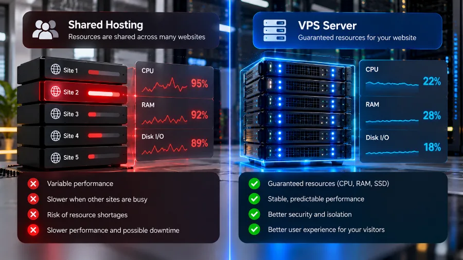 Guaranteed VPS resources protect a site from busy neighbouring servers