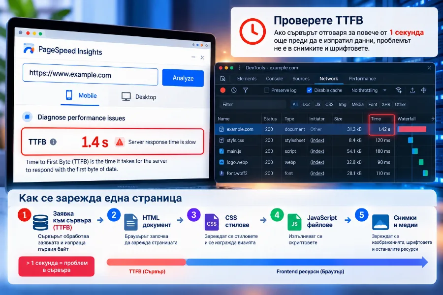 Времето за отговор на сървъра – пътят на заявката от телефона до хостинга и обратно