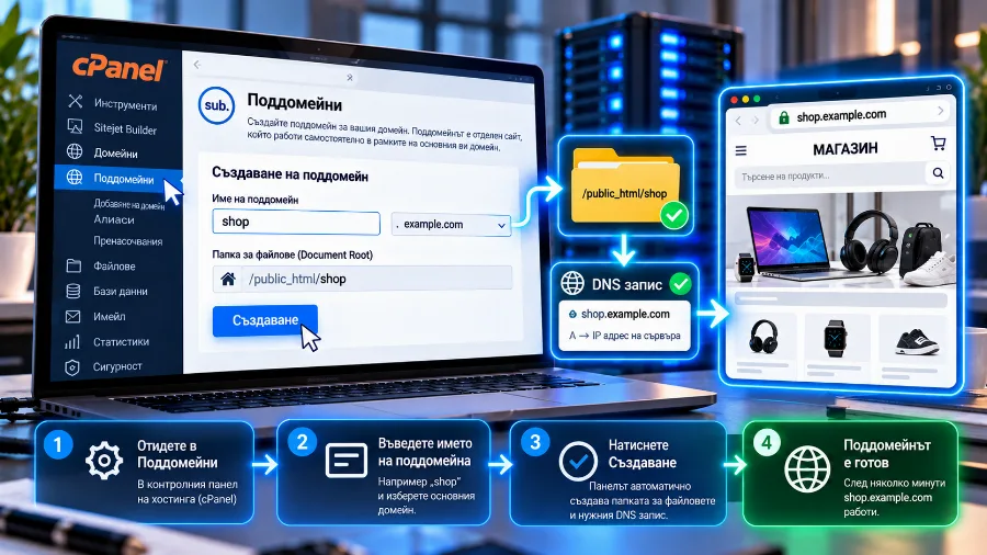 Създаване на поддомейн през контролния панел на хостинга