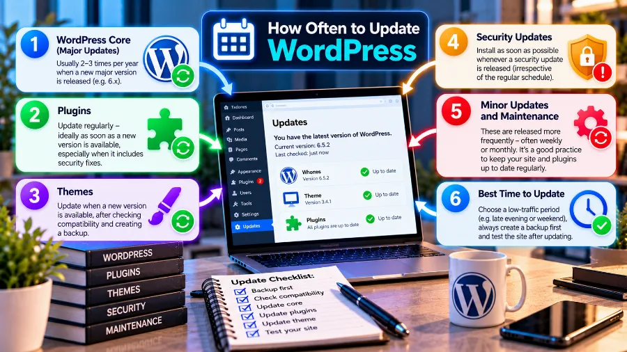 How often to update WordPress – security updates straight away How often to update WordPress – security updates straight away